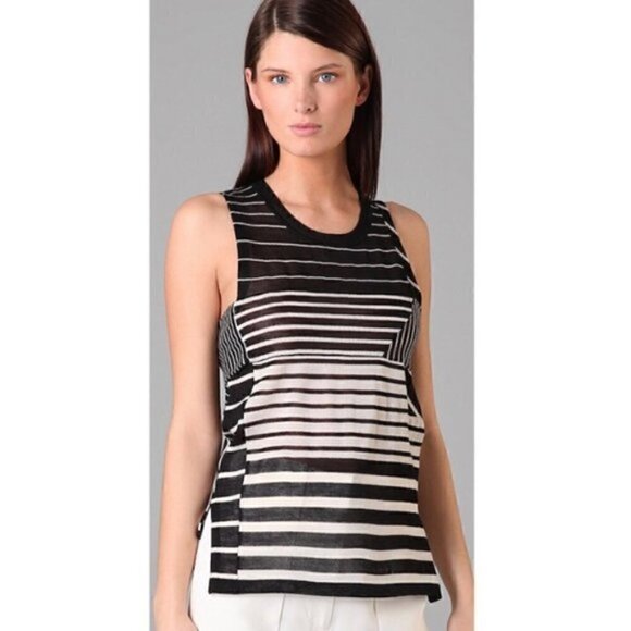 3.1 Phillip Lim Tank M Asymmetrical Striped Tie Back Wool Luxury Sheer - Picture 5 of 12